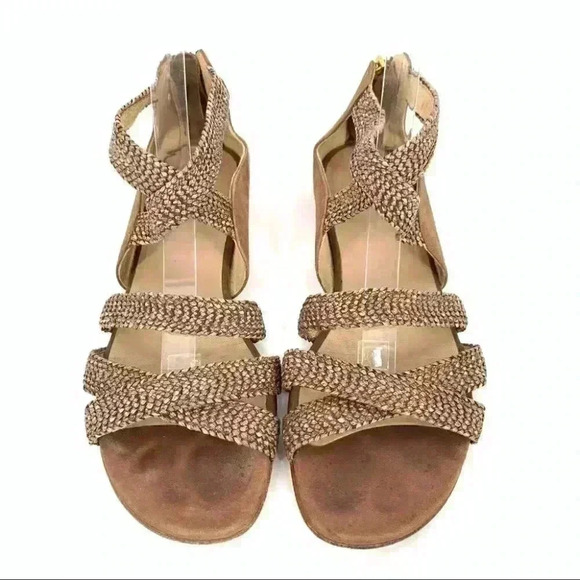 Stuart Weitzman womens flat sandals size 8 brown leather braided gladiator - Picture 2 of 12